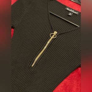 (M) Black fitted long sleeves mini dress w/ skipper.